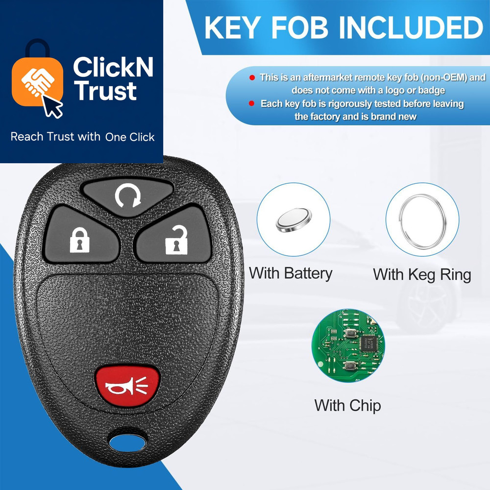 Keyless Entry Remote Start Control Key Fob Replacement Fits 2-Pack, Black
