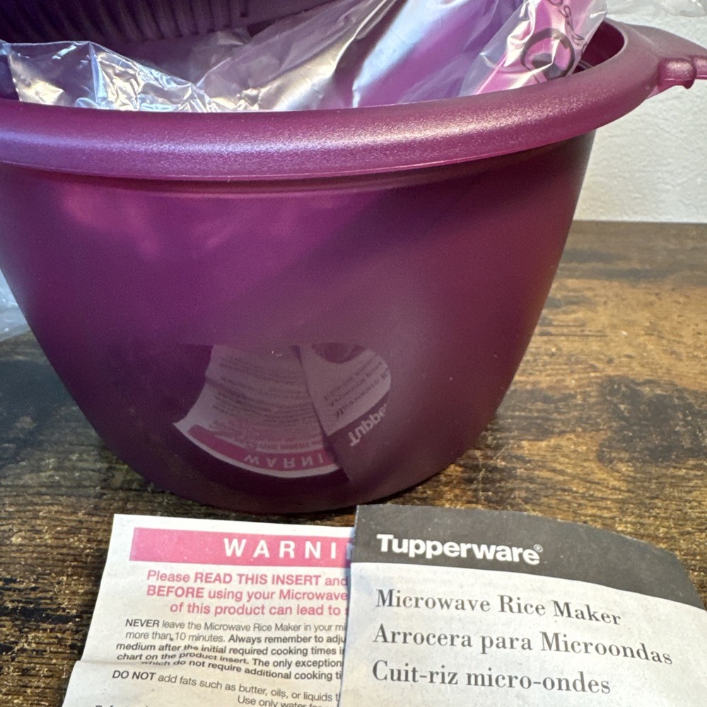 Tupperware Microwave Rice maker Steamer 3 Piece Set Purple with instructions