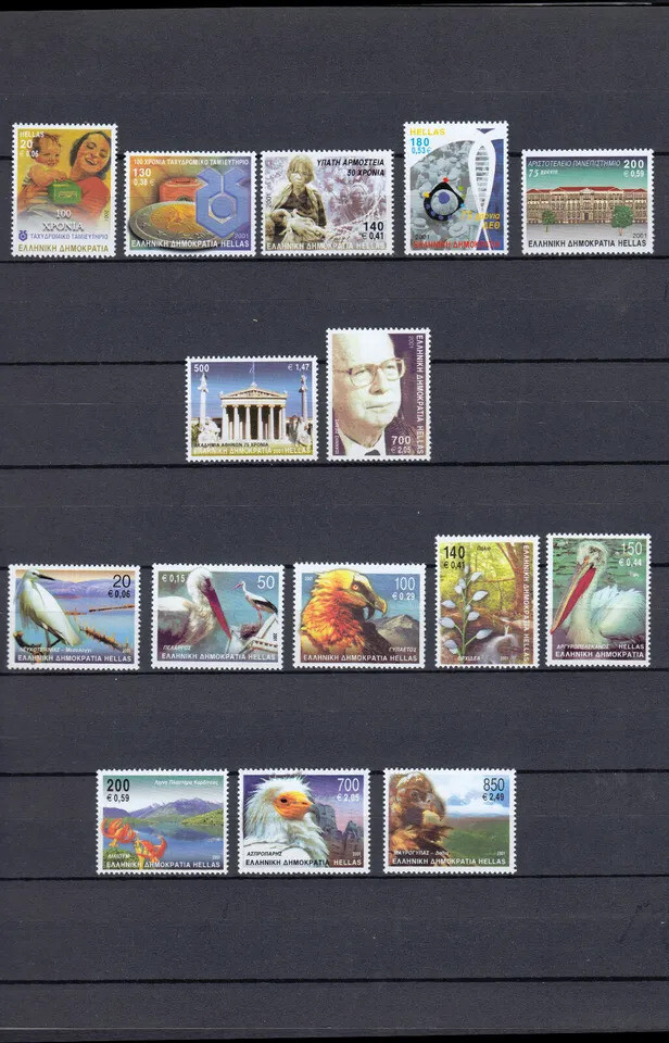 Greece 2001 Complete Year including Imperforate and Mini Sheets MNH