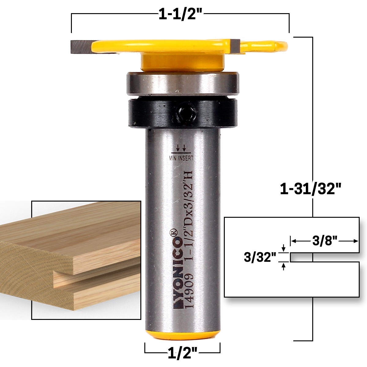 3/32" Top Bearing Slot Cutter Router Bit - 1/2" Shank - Yonico 14909