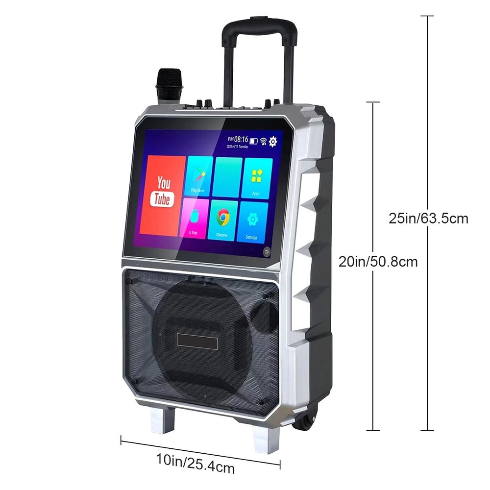 8" Karaoke Machine Bluetooth Speaker Lyrics Display Screen Wireless Mic DJ USB