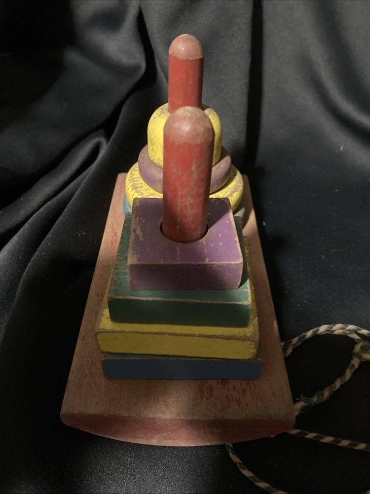 Vintage Sifo Wooden Rainbow Stacker Educational Stacking Ring Blocks Pull Toy