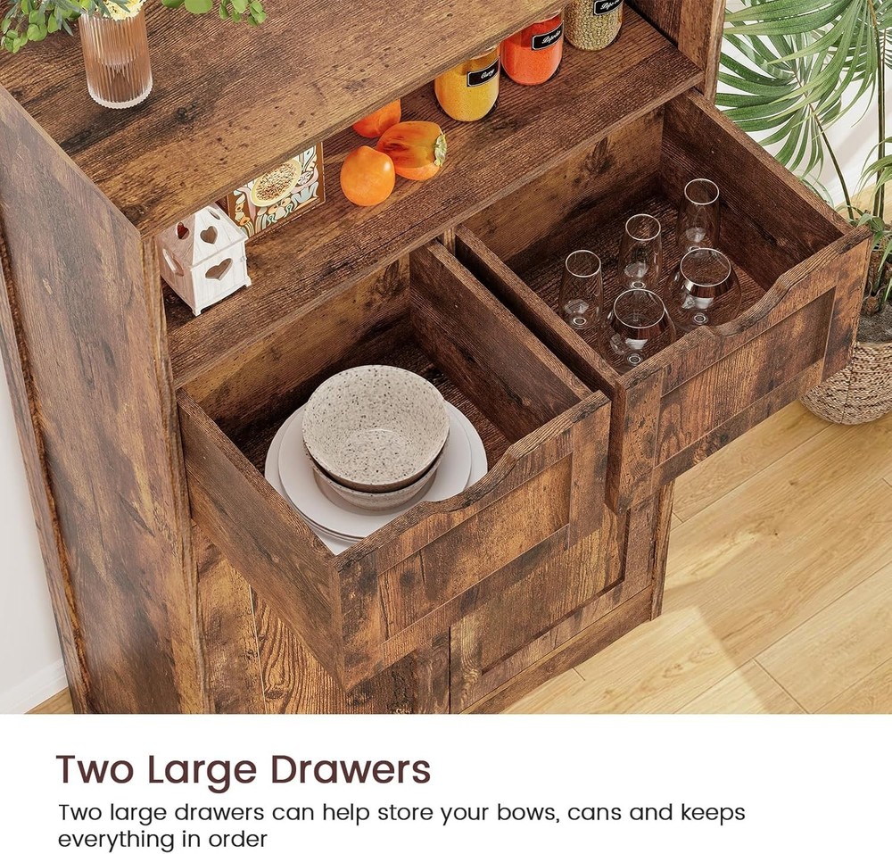 Rustic Brown 2-Drawer Cabinet with Adjustable Shelves