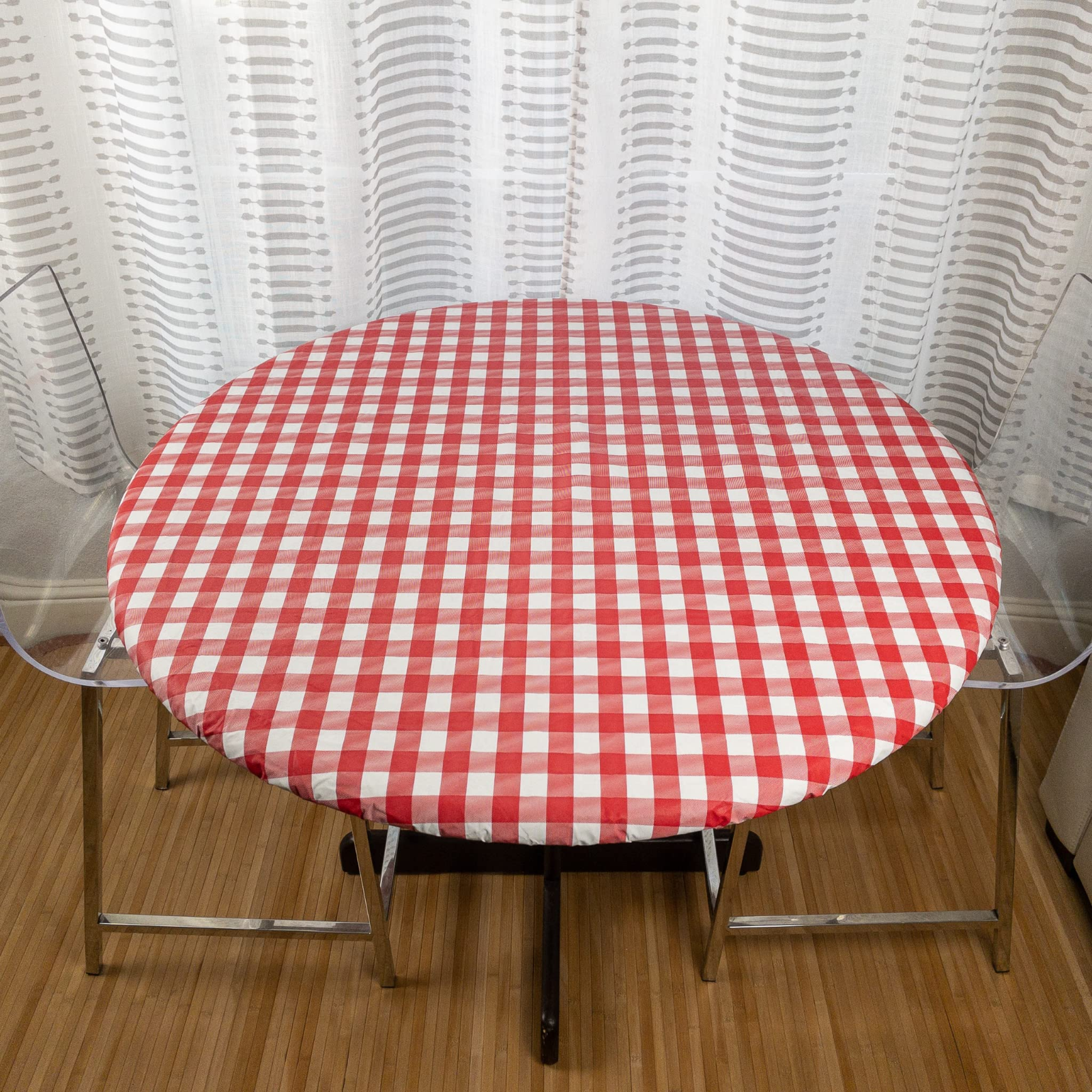 Round Vinyl Tablecloth Fitted Elastic Flannel Backed table cover Indoor/Outdoor