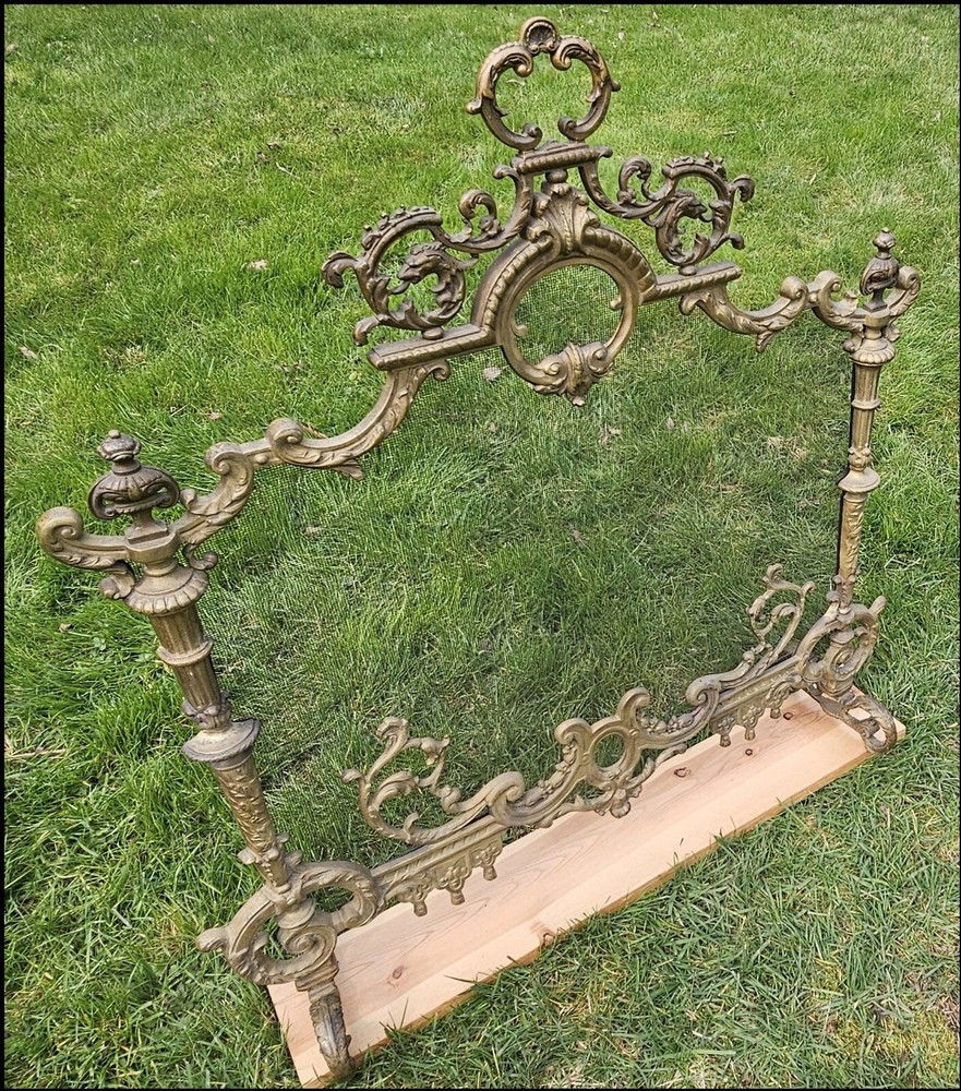 Victorian Fire Screen - Ornate Sandcast Antique Brass Firescreen