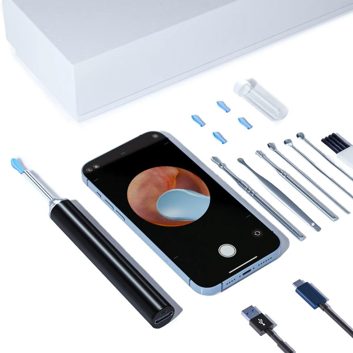 Wireless Ear Wax Remover Set, 1296P Camera HD Ear Endoscope Spoon Pick Tools.
