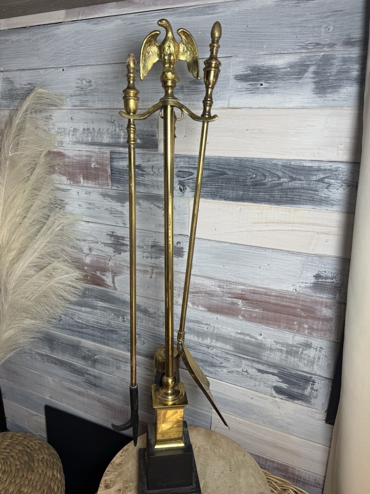 Vintage Brass American Eagle Fireplace Tools