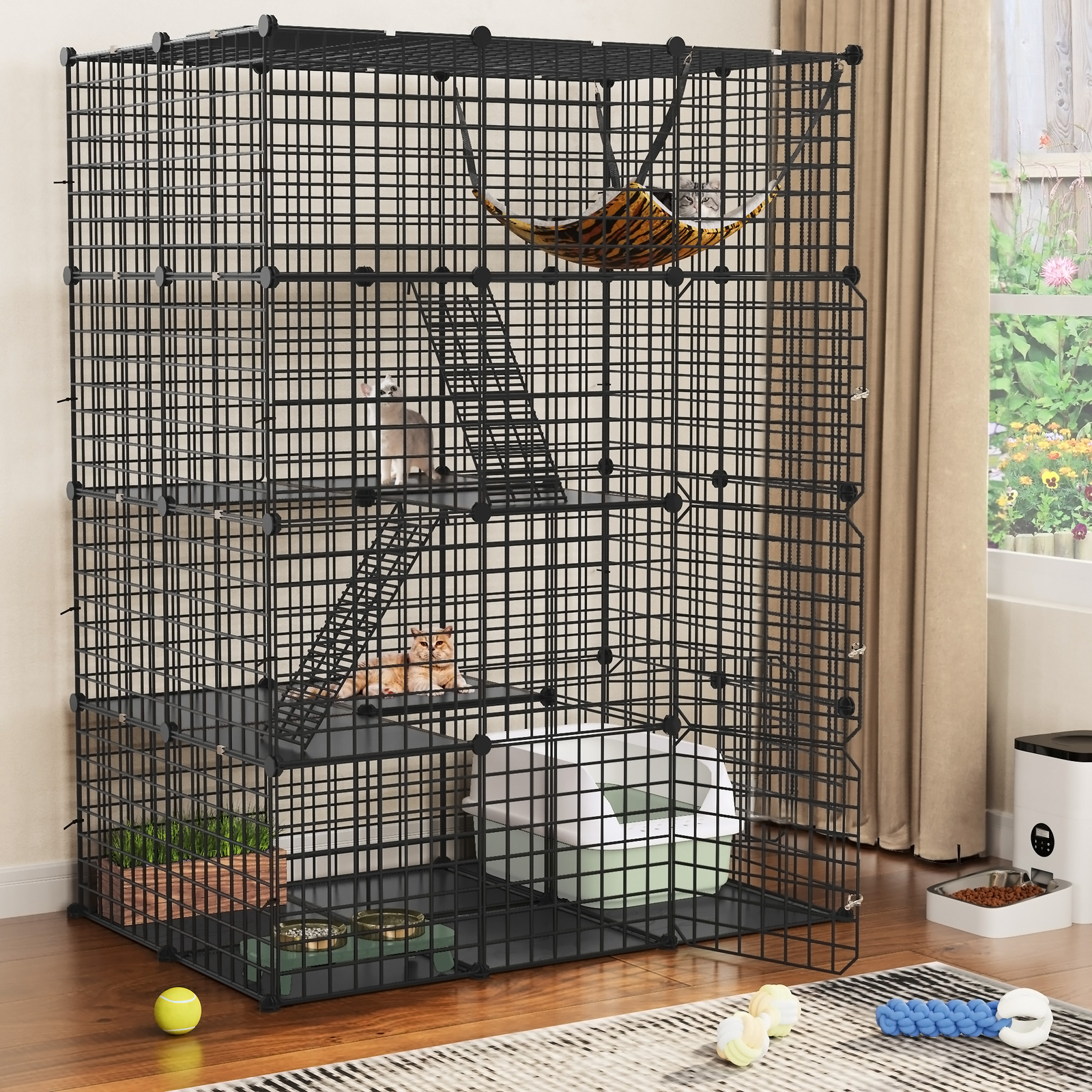 4-Tier Large Cat Cage Enclosure Metal Wire Kennel DIY Playpen Catio with Hammock