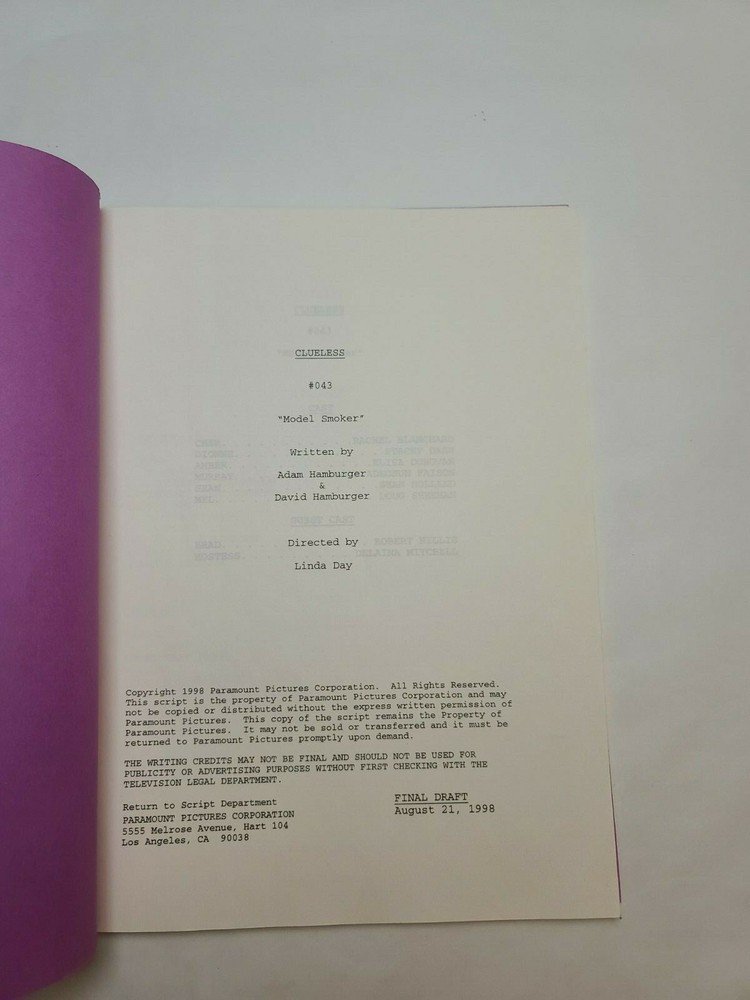 CLUELESS / David Hamburger 1998 TV Script, Donald Faison "Model Smoker"