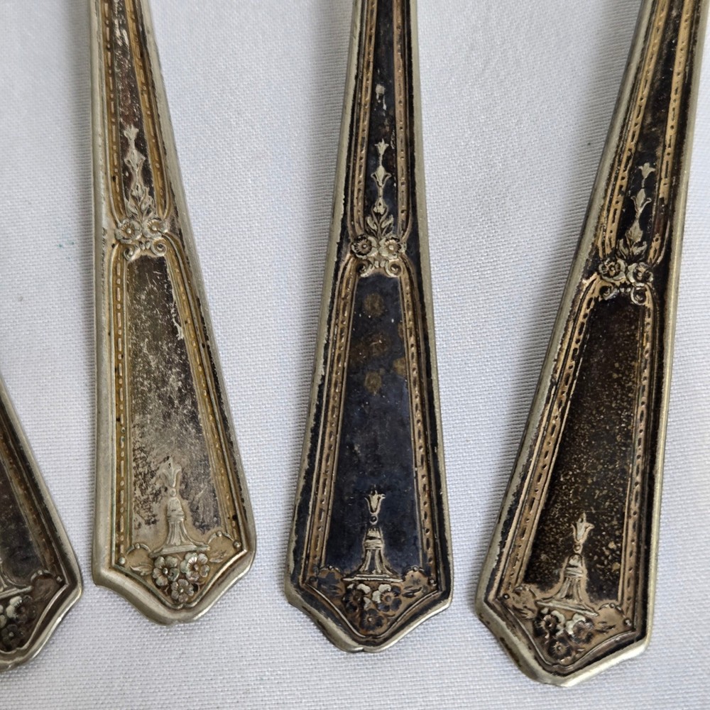 Bouquet Pattern Silverplate Teaspoons, 6", Set of 6, Vintage