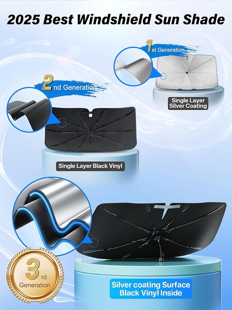Car Windshield Sun Shade Umbrella - [Silver Heat Shield & UV Reflective] Protect