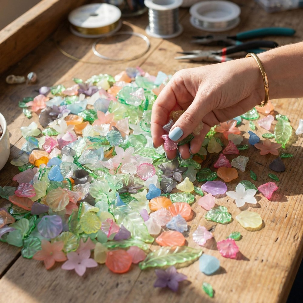 CTEAKOP 260 Pcs Flower Leaf Assorted Beads, Small to Medium, Multicolor