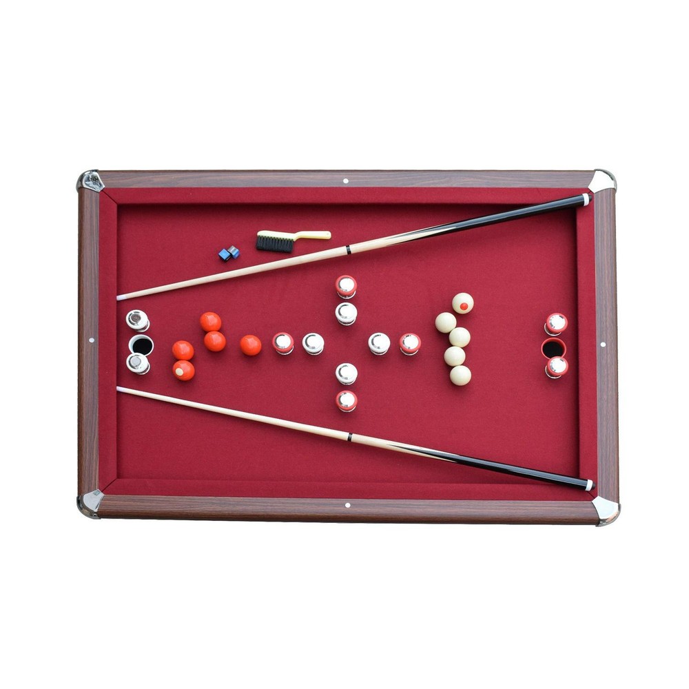 Bumper Pool Table with Walnut Finish and Red Felt - Includes Reversible Tabletop