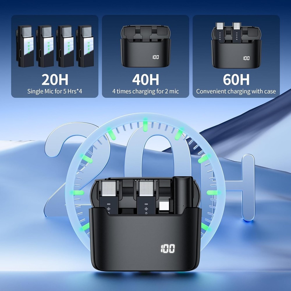 Wireless Lavalier Microphone for iPhone/Camera/Android Type C Smartphone, 4-C...