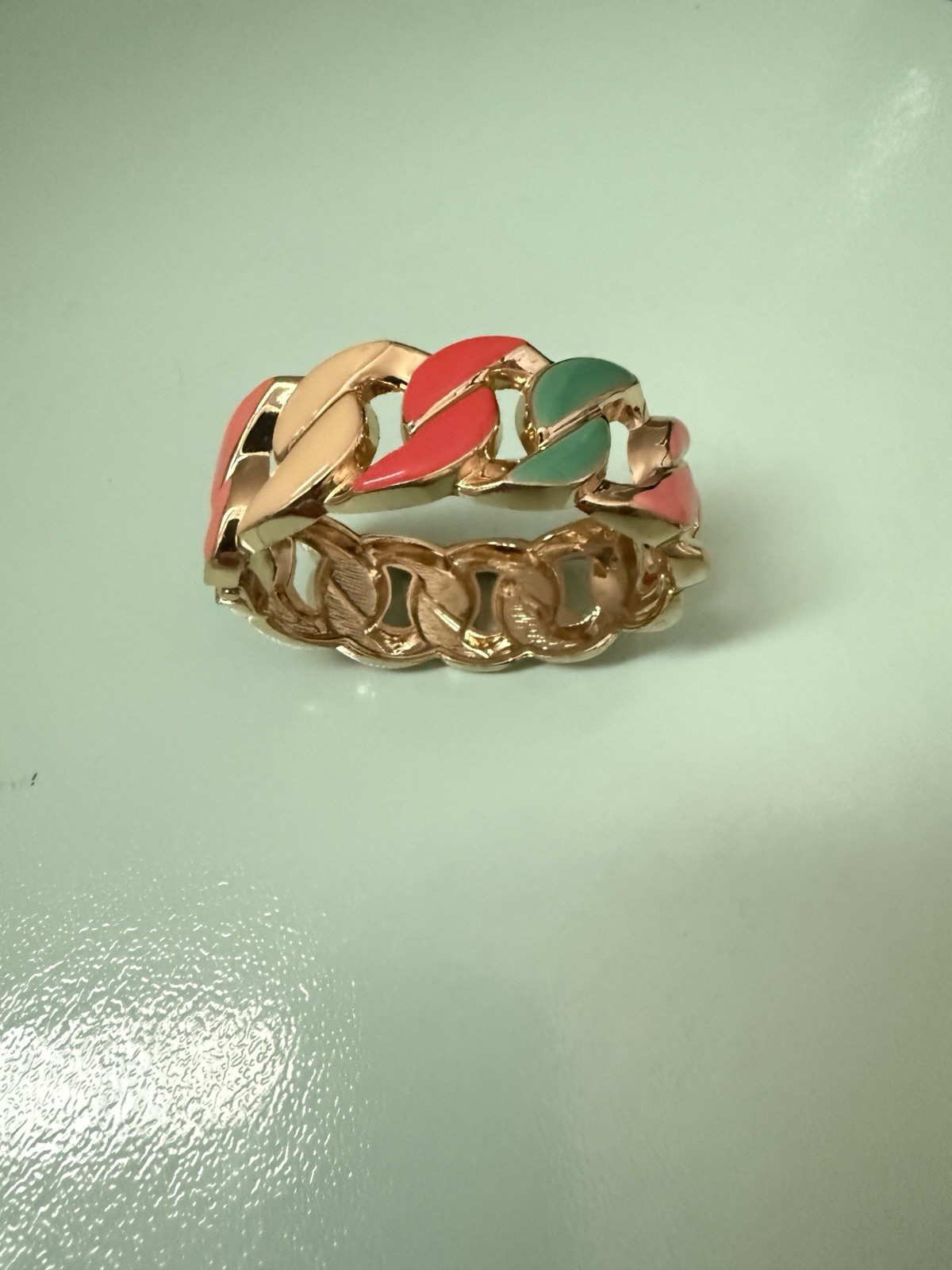 Vtg. Bracelet Gold Tone Enamel Hinged Clamp Openwork Spring colors