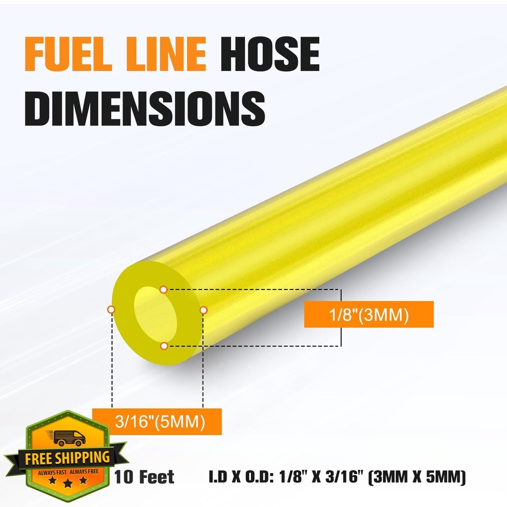 Bullwall 10ft Fuel Line Hose 1/8" ID x 3/16" OD Small Engine