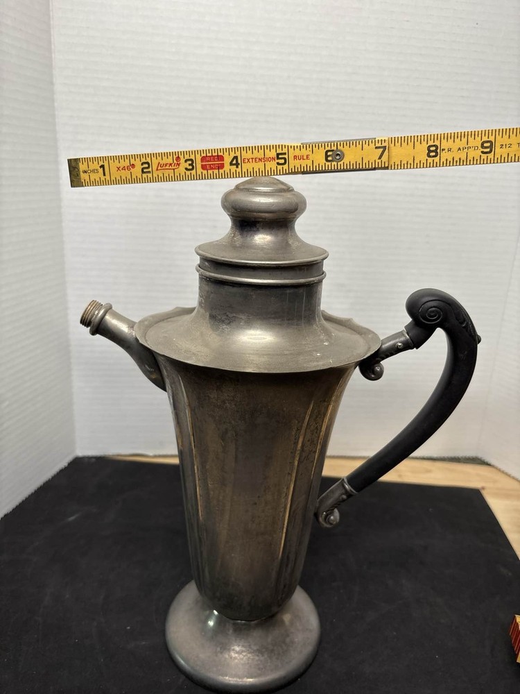 Art Deco Silver Plate Cocktail Shaker Pitcher Black Handle Barware chrome