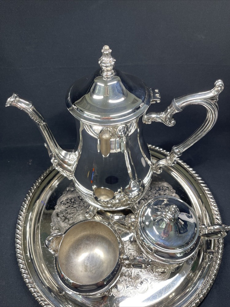 WM Rogers Silverplate POLISHED Coffee/Tea Service Set Pot/Creamer/Sugar/Tray