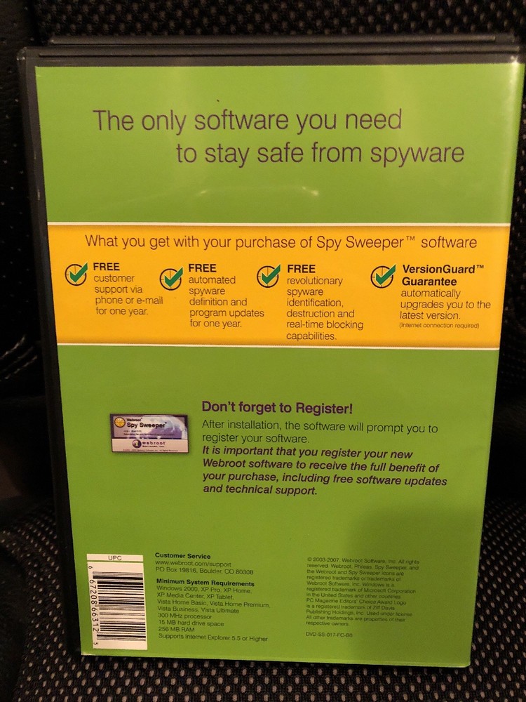 Webroot Spy Sweeper Windows 2003-2007 Software plus Case