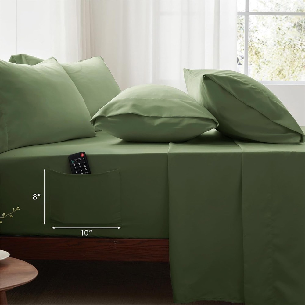 7-Piece Olive Green Queen Comforter Set - Cozy & Contemporary Bedding Solution