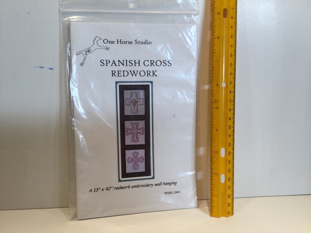 Spanish Cross Redwork, One horse Studio Wall Hanging Embroidery Pattern 13"x42"