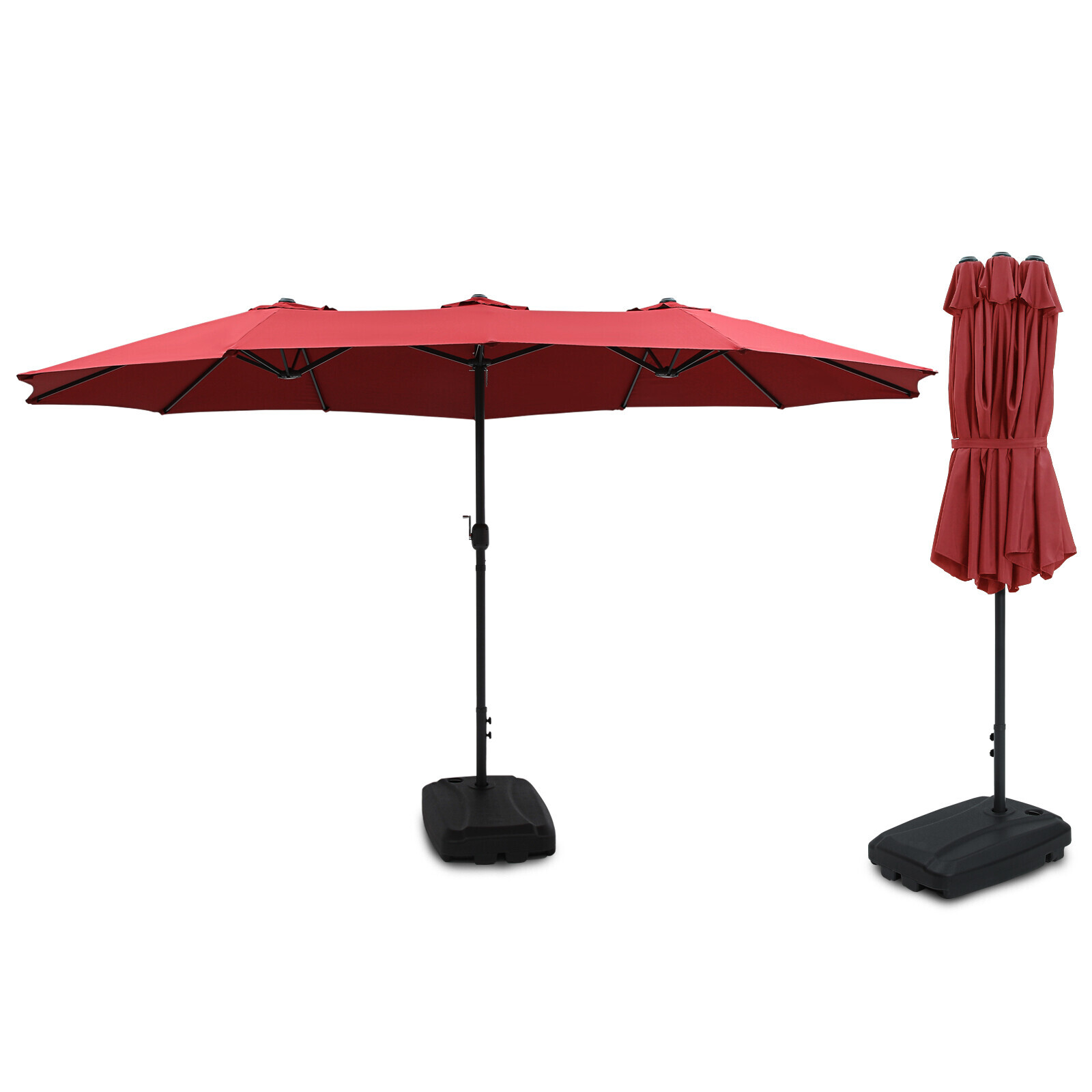 15FT Double-Sided Outdoor Sun Shade Backyard Patio Umbrella Red w/ Crank & Base