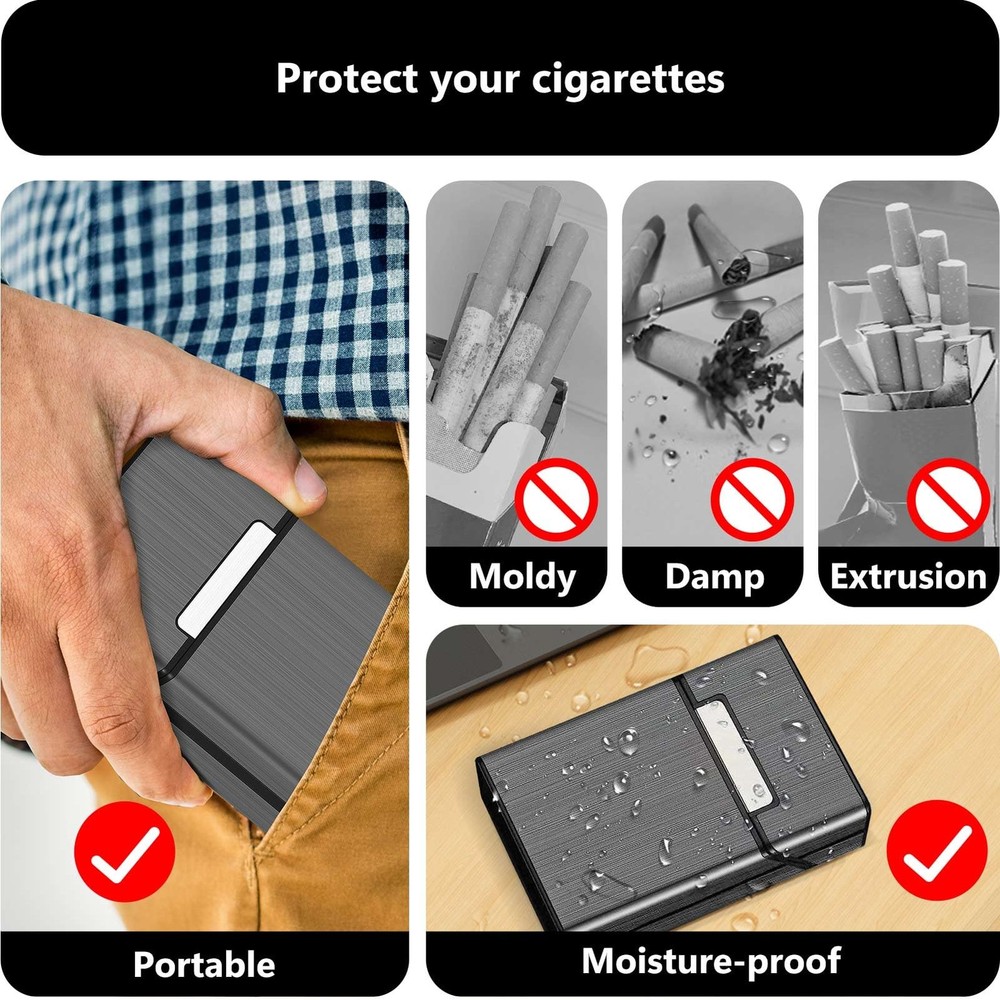 Cigarette Case 2 Pack, Magnetic Switch 20pcs Cigarette Holder Case for Men Wo...