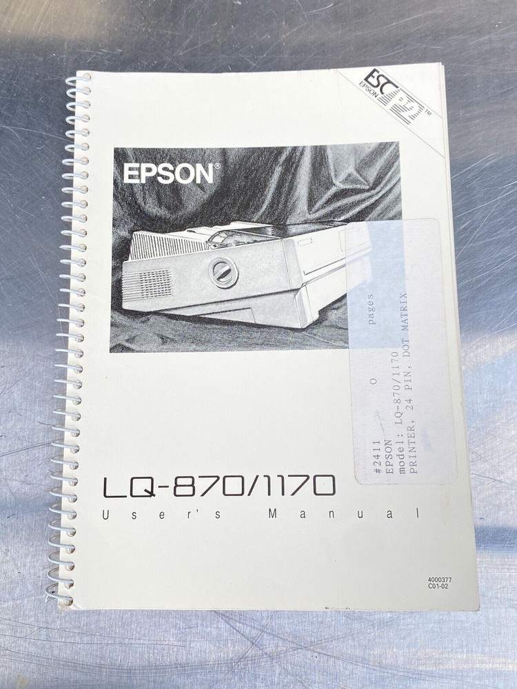 Epson LQ-870/1170 Printer - Manual / Users Guide / Instructions Book