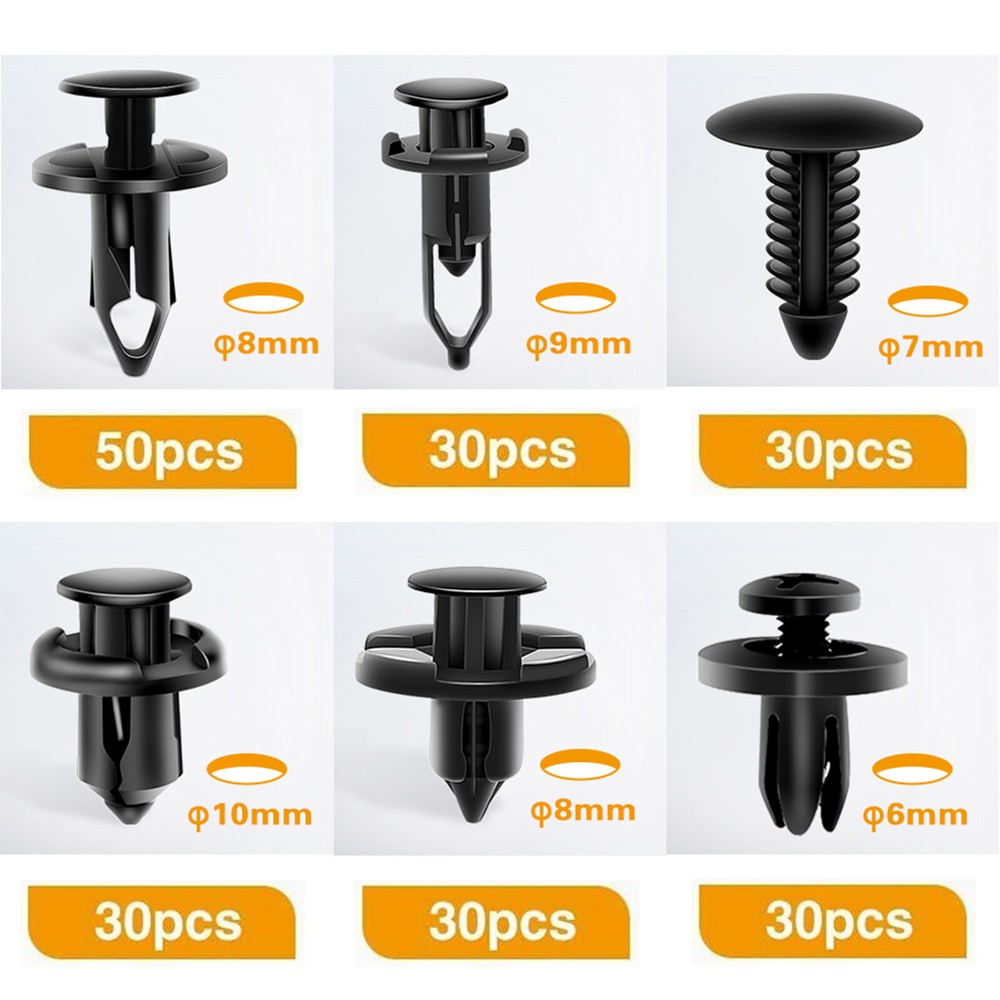200 Pcs Bumper Fastener Rivet Plastic Clips 6 Size Retainer Push