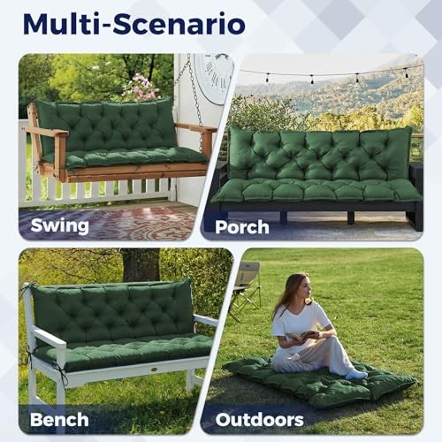 Porch Swing Cushions, Waterproof Swing Cushions for 47×40×4 Inch Forest Green