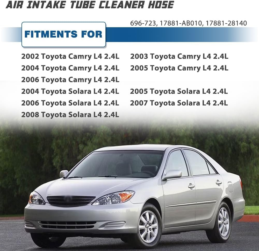 696-723 17881-AB010 AIR INTAKE HOSE+CLAMP for 02-08 CAMRY 03-08 SOLARA 4 CYL 2.4