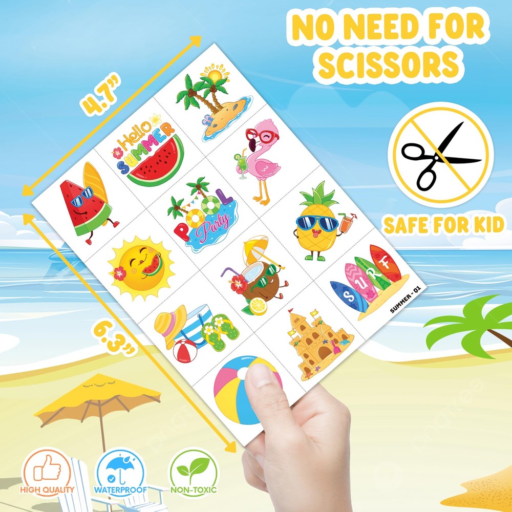 96 PCS Hello Summer Beach Pool Hawaiian Pre-Cut Temporary Medium, Multiple