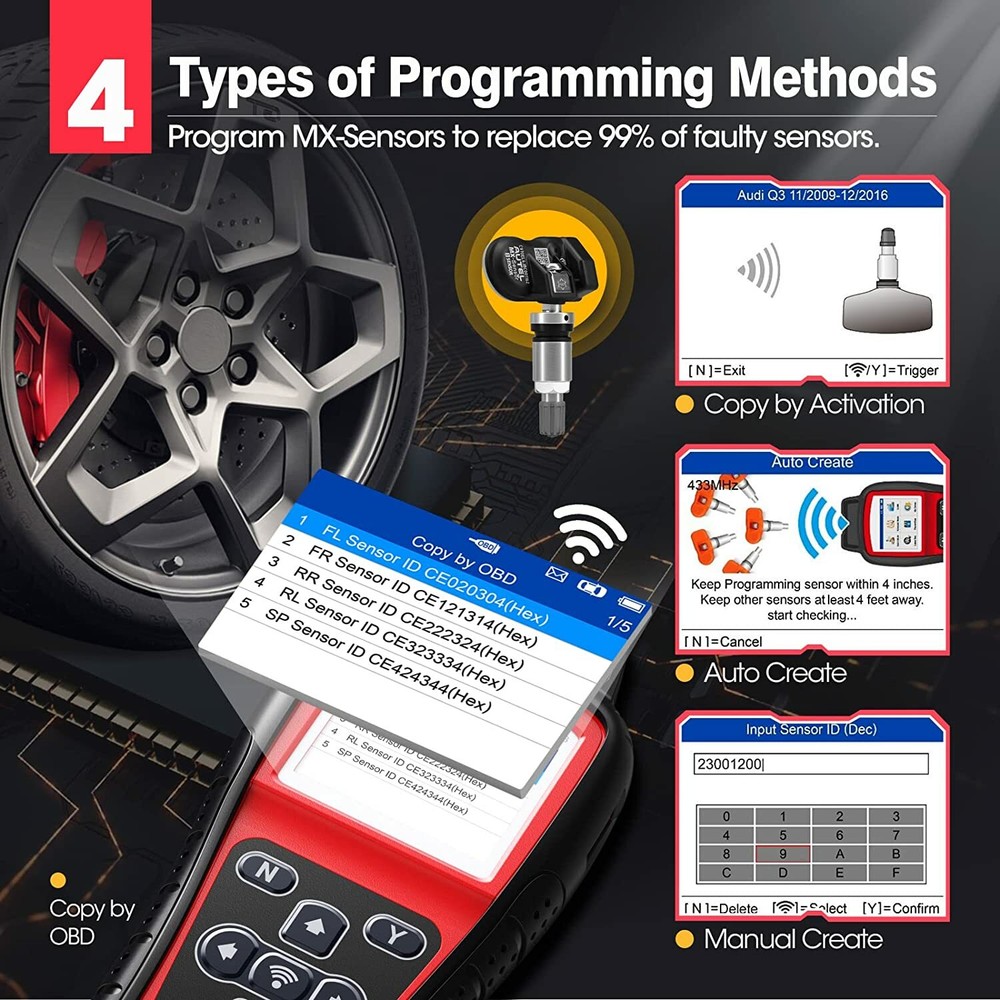 Autel MaxiTPMS TS508WF TPMS Programming Scanner Tool+ 4PCS TPMS MX-Sensor Metal
