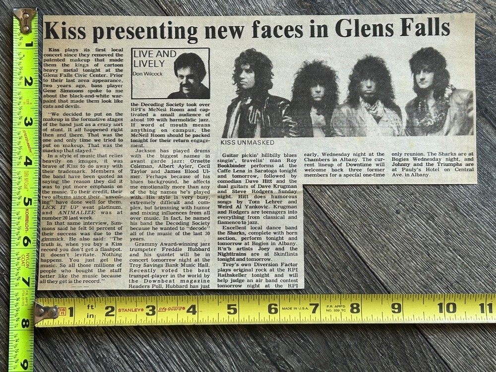 KISS Concert Clipping Animalize Tour Glens Falls NY Nov 16 1984 Vintage Kiss