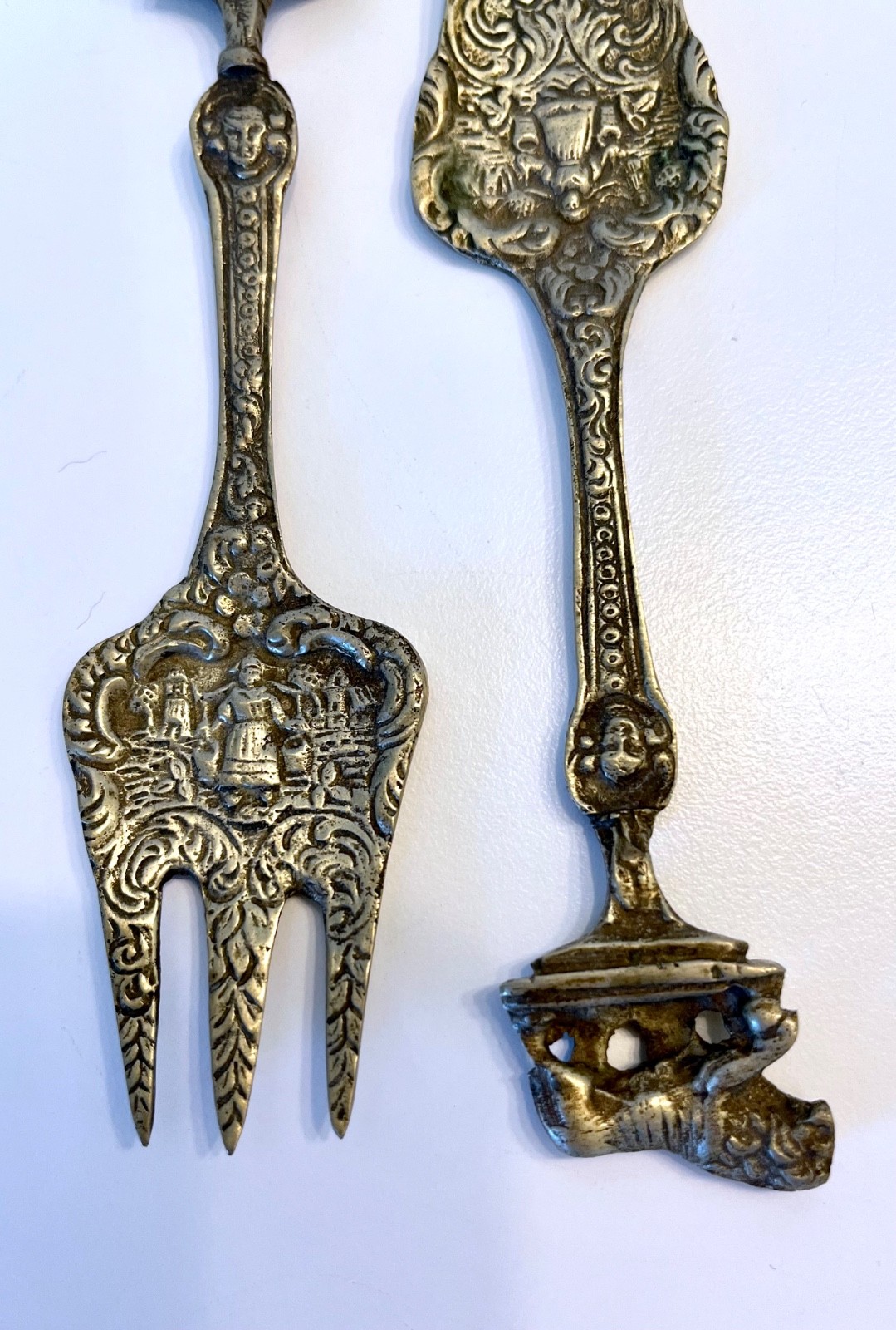UGO BELLINI Serving Spoon & Fork Ornate Silver Plate Italy 6"