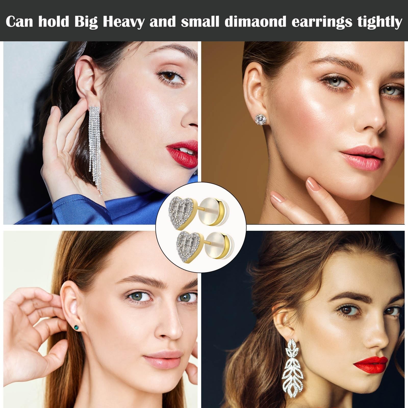 Silicone Earring Backs, 18K Gold Plated, Secure Locking for Heavy Earrings, H...