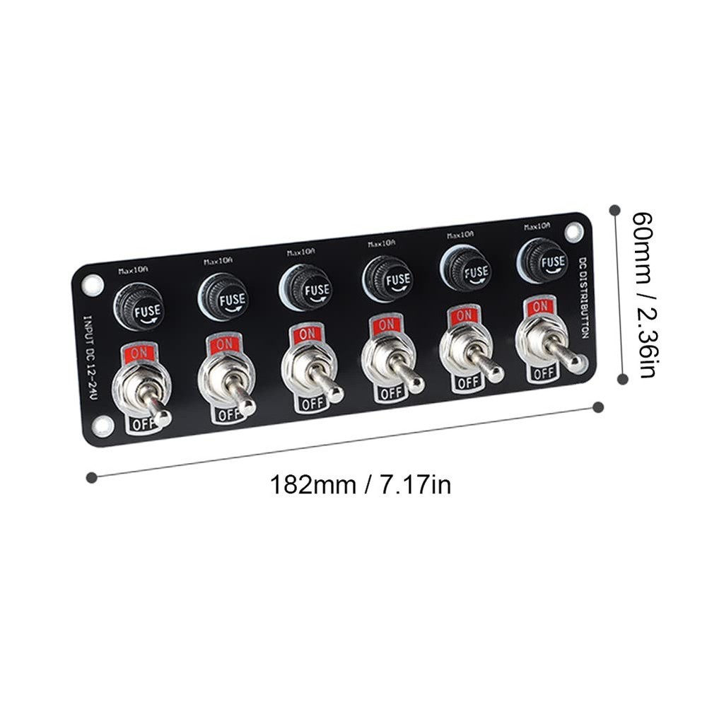 Waterproof Toggle Switch Panel Kit, DC 12V 6-in-1 Toggle Switch with 10A Fuse ON