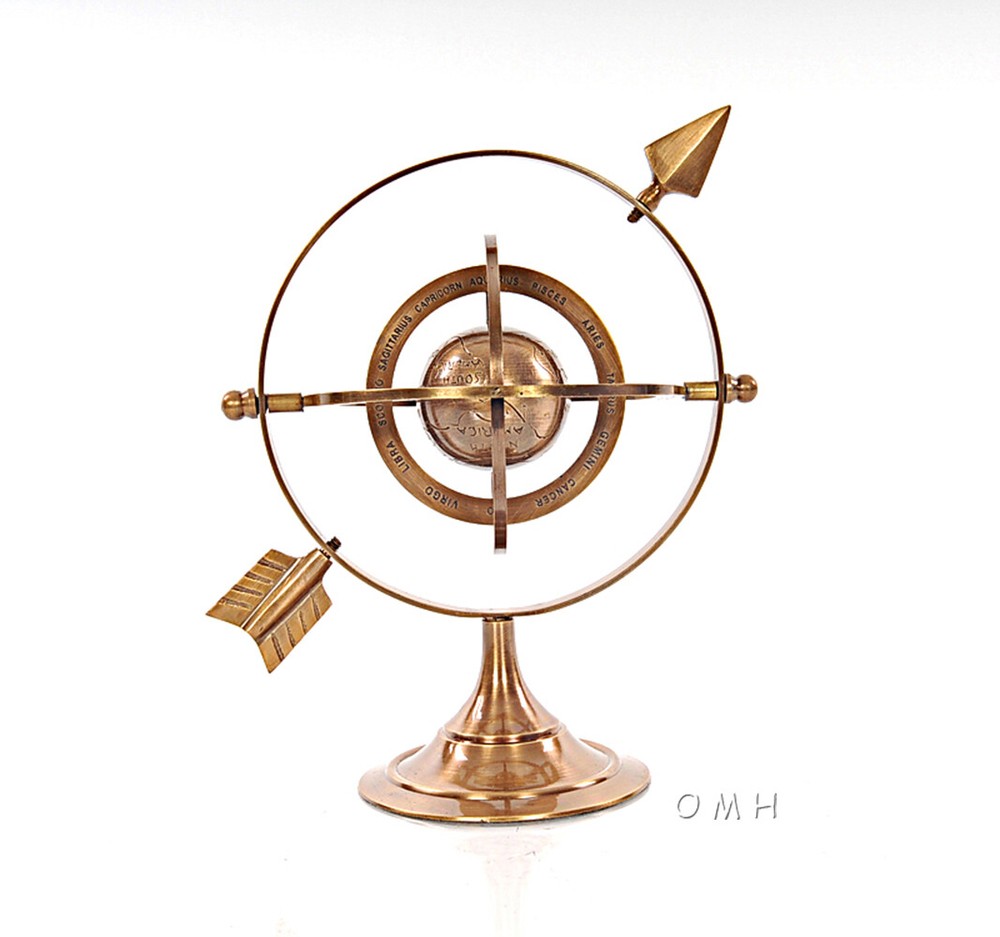 Solid Brass Armillary Dial Sphere 8" World Globe Desk Top Table Nautical Decor