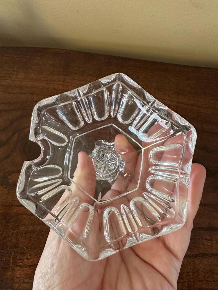 Vintage Cut Glass Hexagonal Trinket Box/ Serving Dish