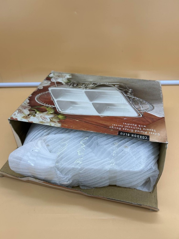 Cordon Bleu Silver Plated Grape Server. Square sectional server with handles.