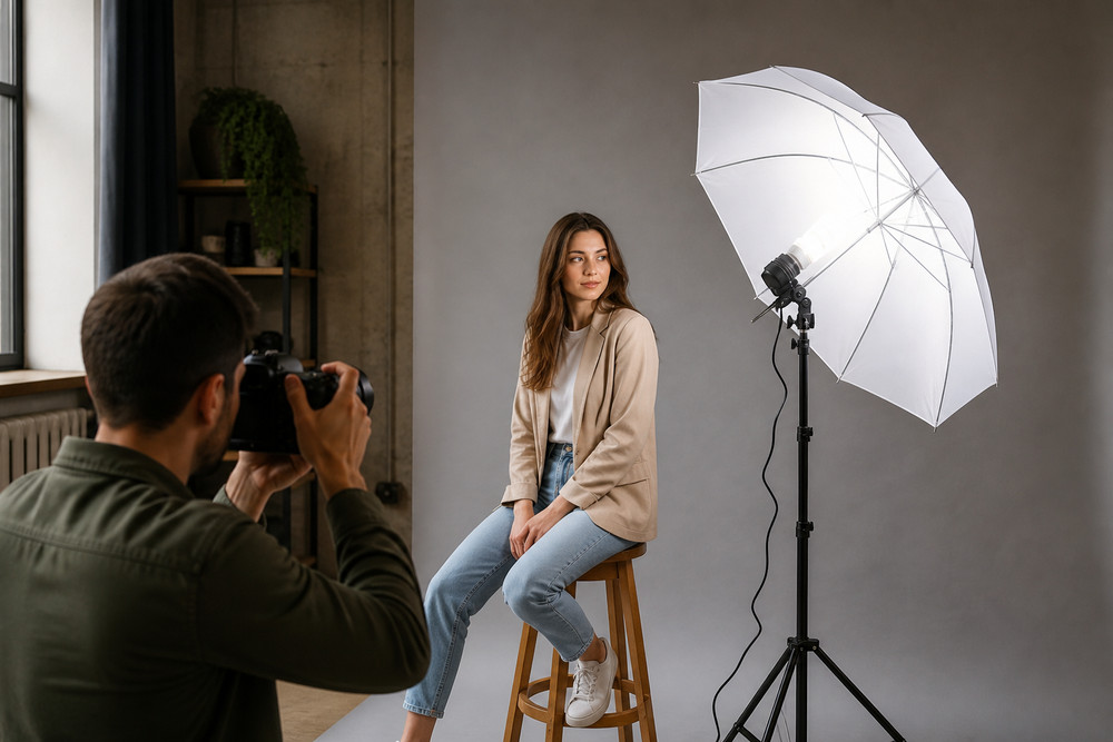 Photo Studio Lighting Kit Umbrella Light Stand Adjustable Soft Light Setup