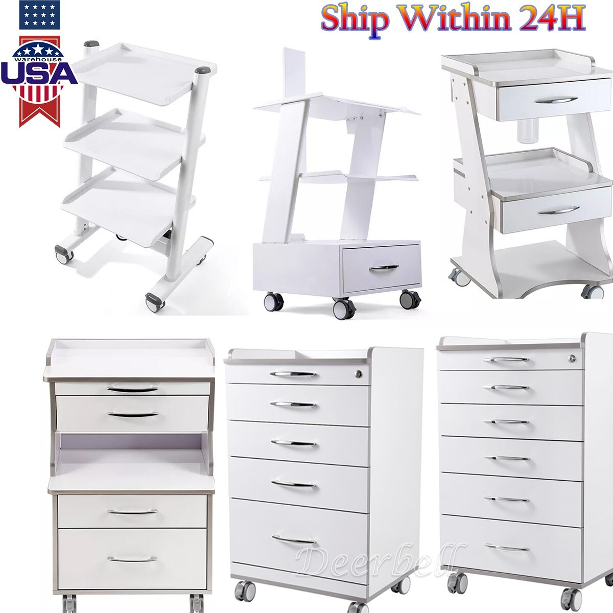 Dental Medical Mobile Cart Instrument Trolley /3 4 5 Drawers with Power Socket