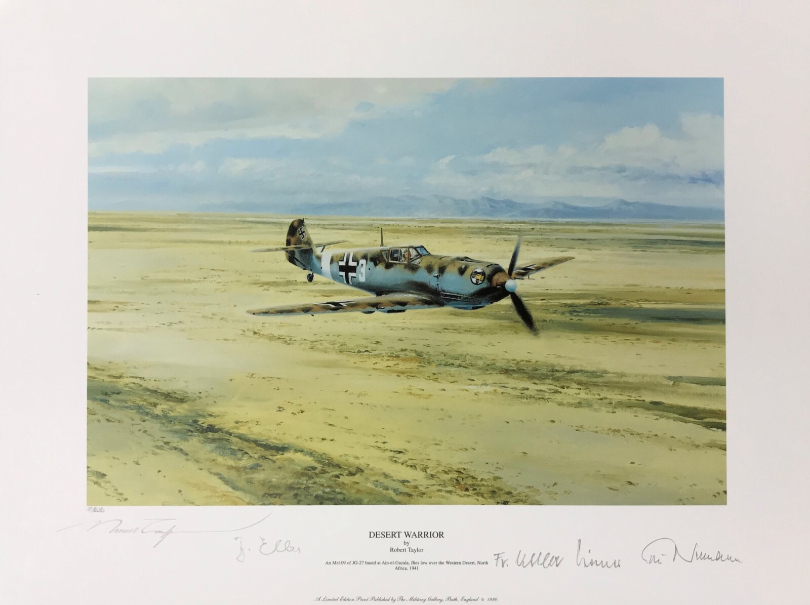 Desert Warrior by Robert Taylor art print signed by Four Luftwaffe Desert Aces