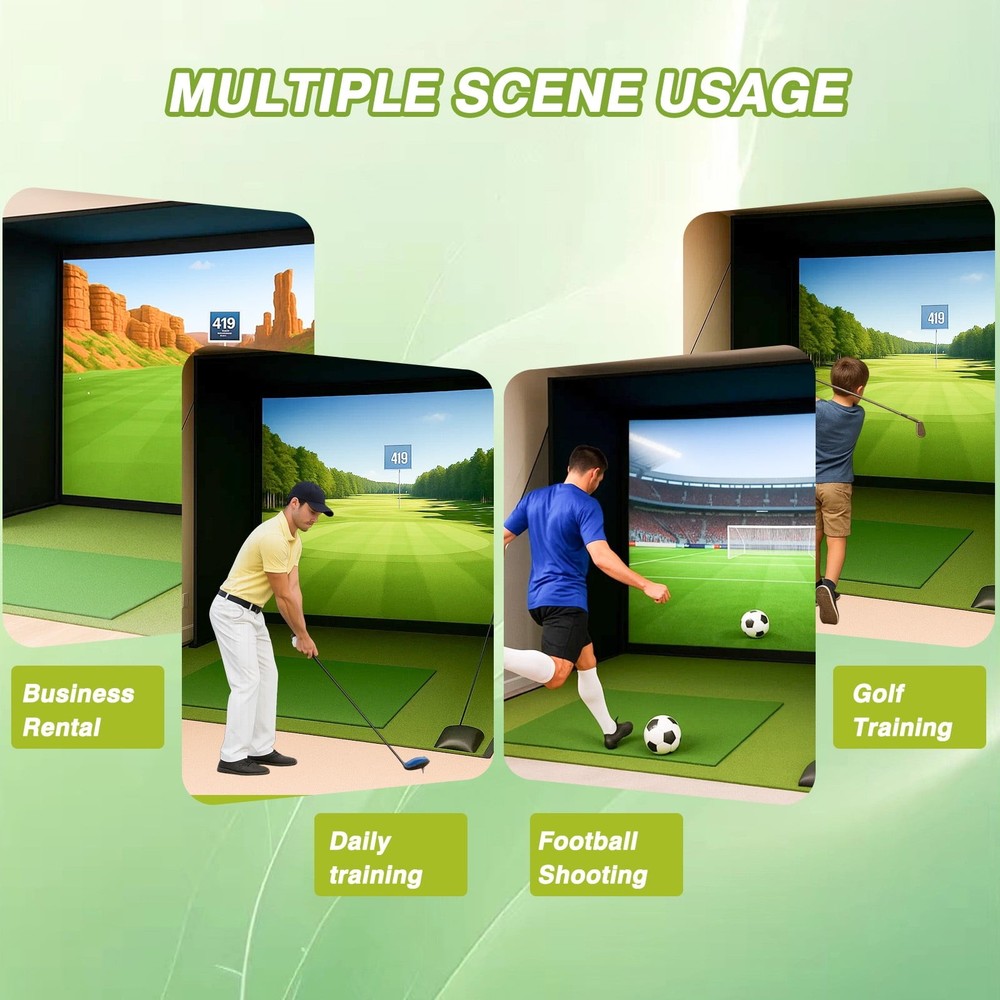 Golf Simulator Enclosure 10 x 8ft Impact Screen Golf Simulator Cage Practice Net