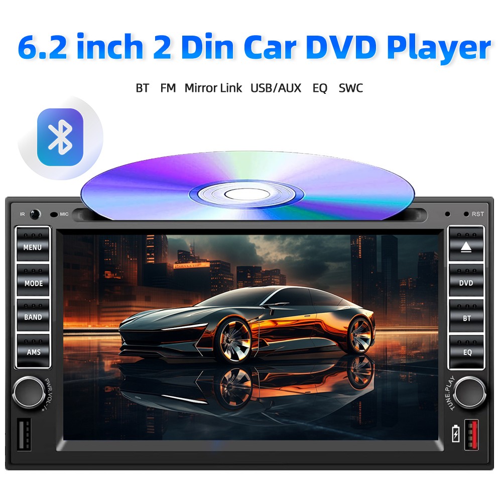 6.2" USB/SD/AUX Stereo Touch Screen Bluetooth 2 Din DVD/CD Player Remote control