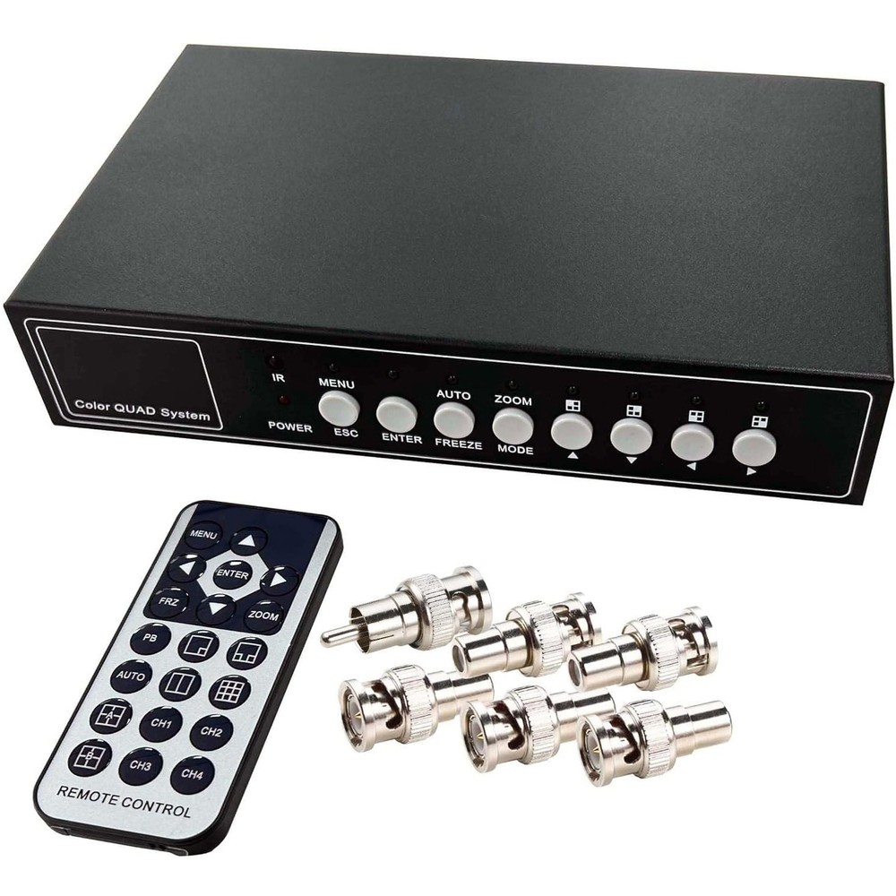 4CH Color Quad System HD Video Splitter CCTV DVR Camera Processor Remote Control