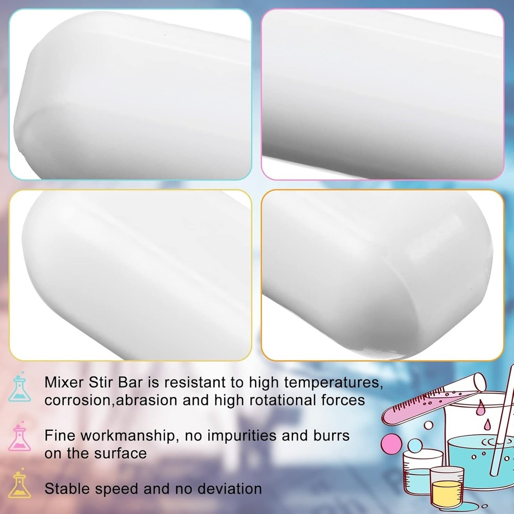 Cylindrical PTFE Magnetic Stirrer Bars - 8-Pack Laboratory Essential
