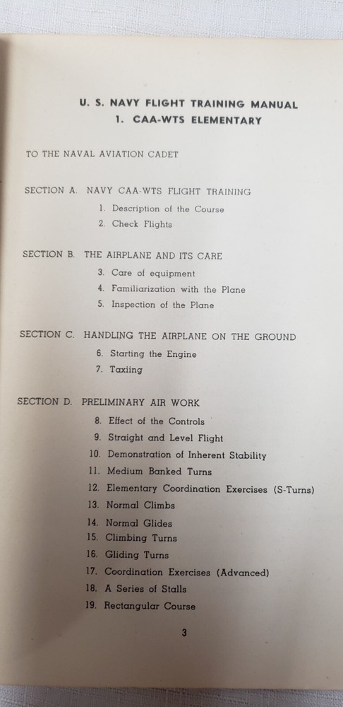 1943 WWII U.S. Naval Flight Trainee Basic Book No 1, Air Force Pilot Instruction