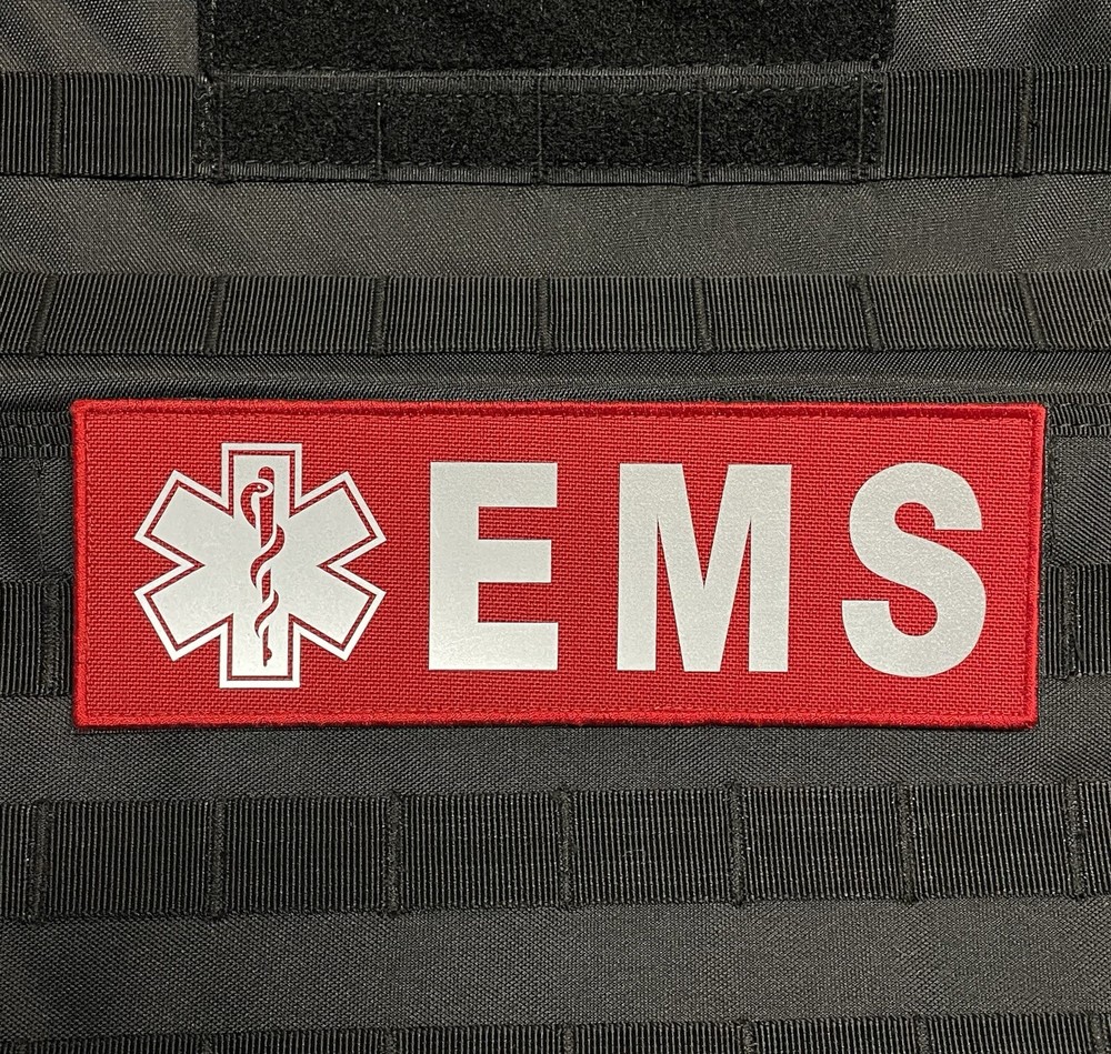 EMS Patch Reflective EMT Paramedic First Responder Medic Fire Hook Loop 8.5" Red