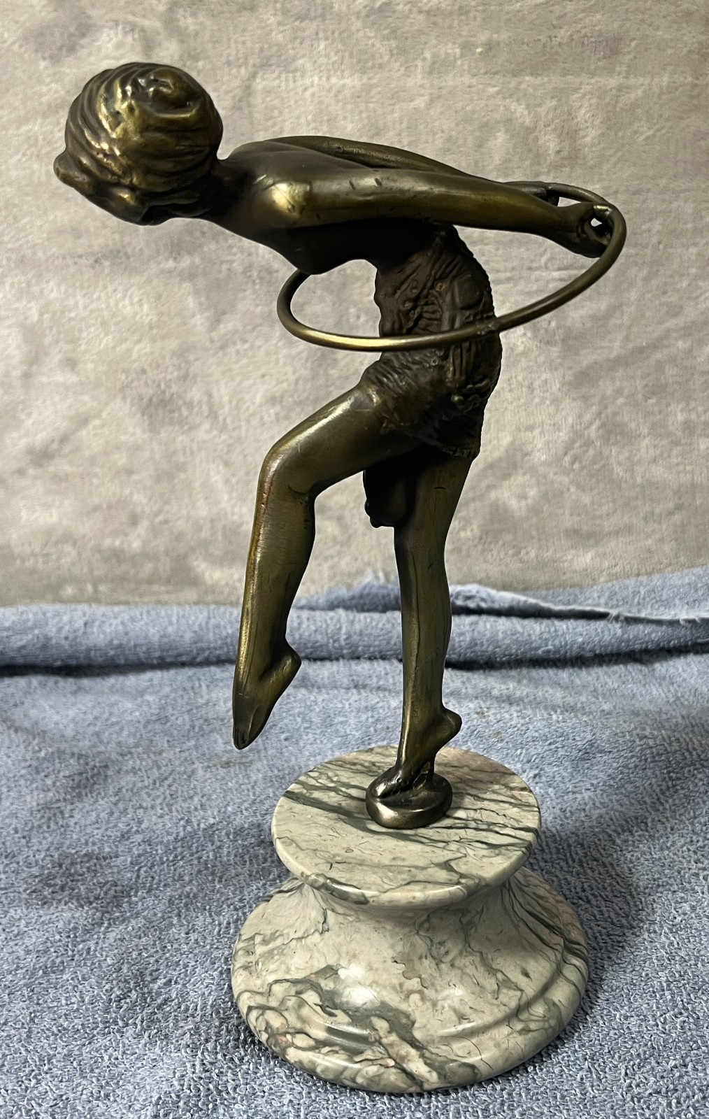 Art Deco Bronze Sculpture Statue Figurine - Hoop Girl Dancer - Marble Base